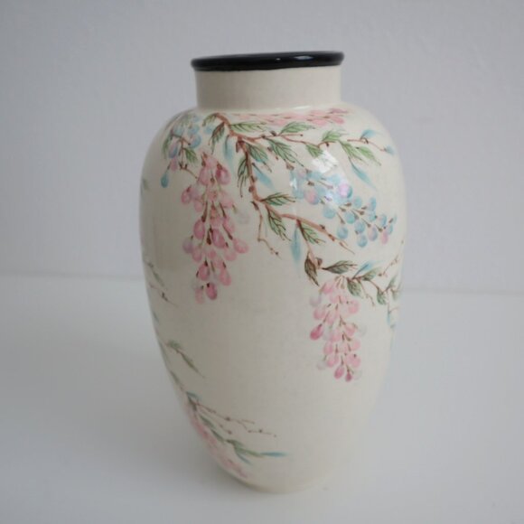 Vintage Signed Sally Noland Japanese Floral Hand Painted Vase - Picture 1 of 8